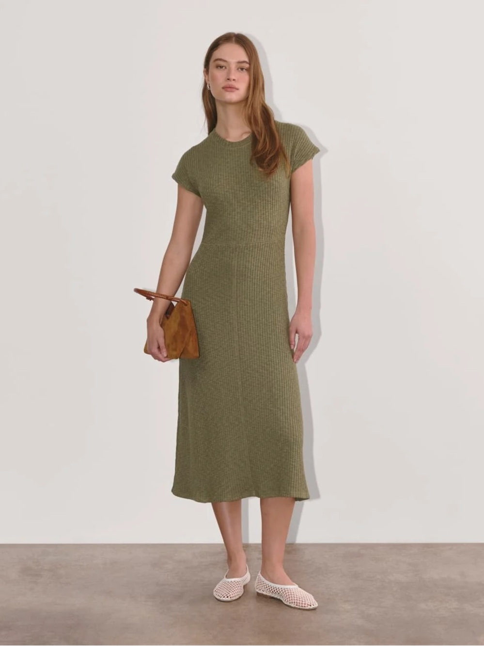 Everlane Olive Knit Midi Dress in Green